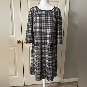 Sheath Dress by Connected, 3/4 sleeves, faux leather detail, size 12